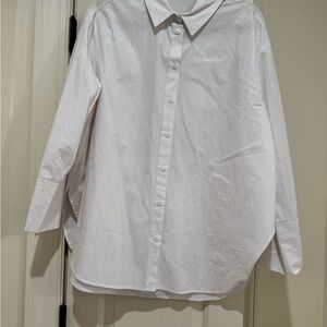 Zara White Long-Sleeve Button Down Shirt with gold threading L